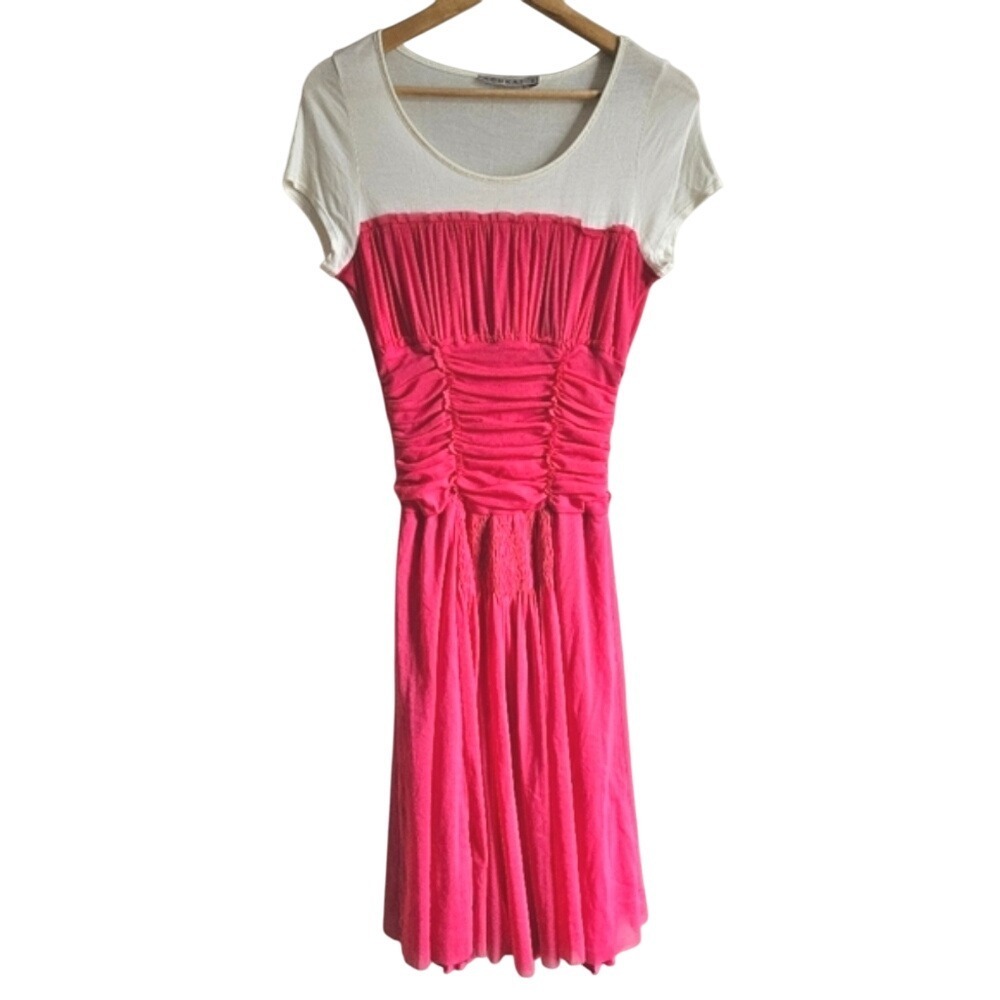 KOOKAI ruched hot pink mesh t-shirt‎ dress